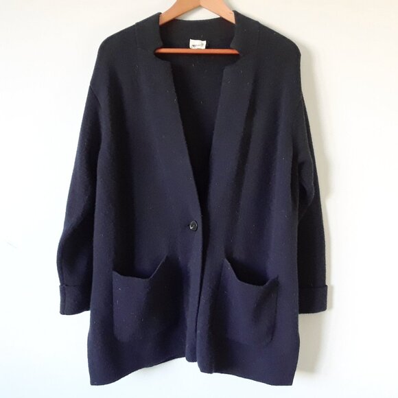 Talbots Sweaters - Talbots Navy Notch Neckline Lamb’s Wool Blend Single Button Cardigan 1X